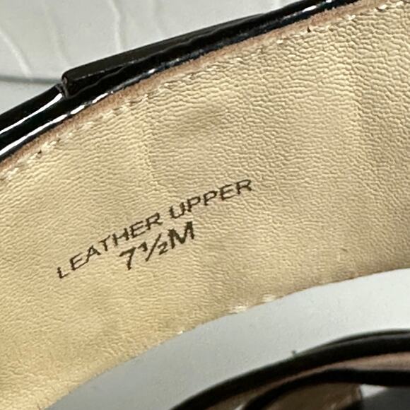 L.A.M.B. Heels Gwen Stefani Camel Tan Black Patent Leather Strappy Shoes 7.5 - Picture 7 of 8